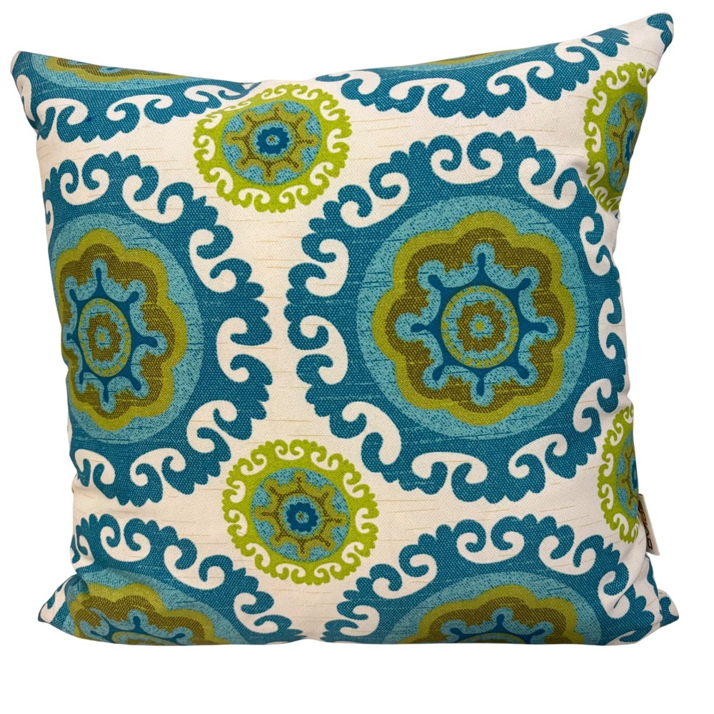 Ovios Home Teal Green Medallion Boho Square Throw Pillow Indoor Outdoor 15x15